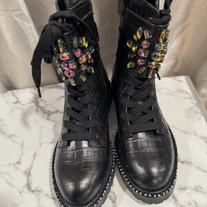 Kurt Geiger Black Combat Boots with Multicolor Embellishments Size 6